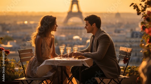 young couple in paris on a date
