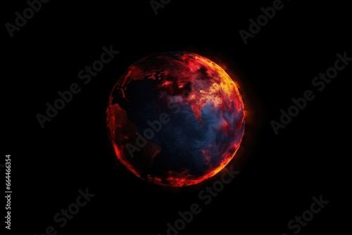 Planet earth burning in fire on a black background. Global warming concept.  © Faith Stock
