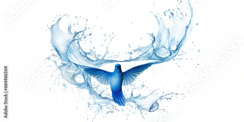 Fotografie, Tablou Blue dove with water splash isolated on white background.