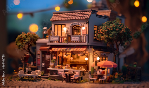 A charming and cozy coffee shop Set beside a busy highway with Warm and golden sunset light, and a Picturesque sunset view with vibrant colors.