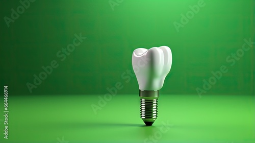 Teeth and dental implant isolated on green background. 3d illustration photo