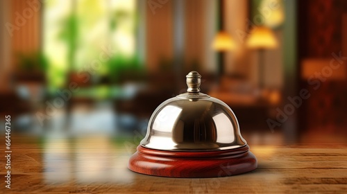 Support and service bell in hotel on blurred background.