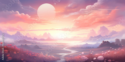 Chinese illustration sunset in the mountains illustration