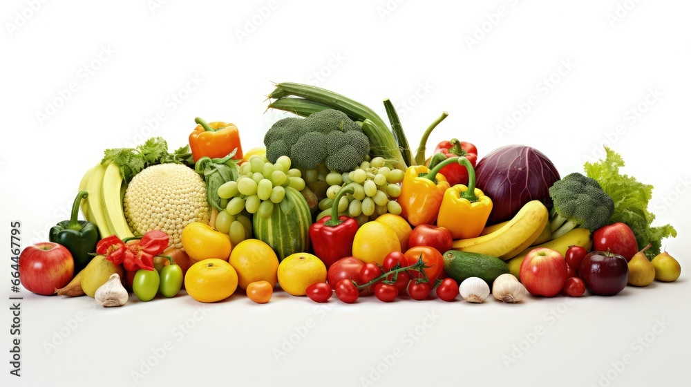 collection fruits and vegetables isolated on a white background