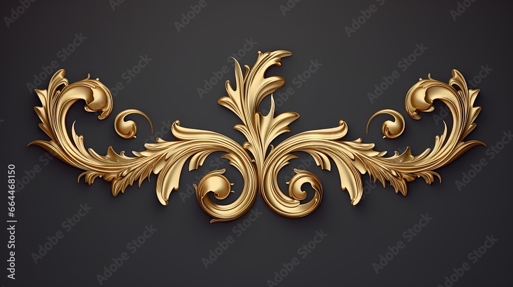 Premium Gold vintage baroque frame scroll ornament engraving crest floral retro pattern antique style acanthus foliage swirl decorative design element filigree calligraphy - obrazy, fototapety, plakaty 