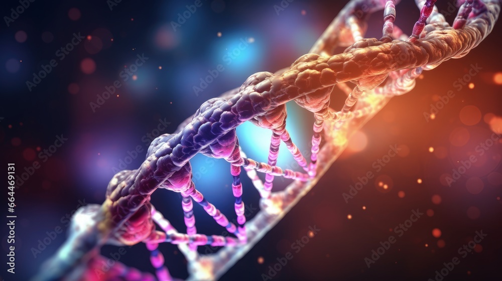DNA helix of Genetic engineering and gene manipulation, molecule or atom, Abstract structure for Science or medical background, 3d illustration. - obrazy, fototapety, plakaty 