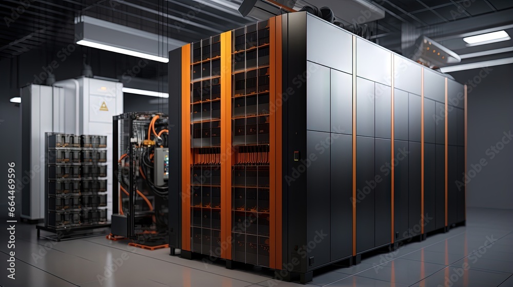 Image of a battery energy storage system consisting of several lithium battery modules placed side by side. This system is used to store renewable energy and then use it when needed. Image of a battery energy storage system consisting of several lithium battery modules placed side by side. This system is used to store renewable energy and then use it when needed.