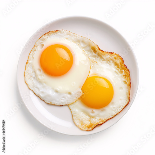 fried eggs isolated on white background - top view
