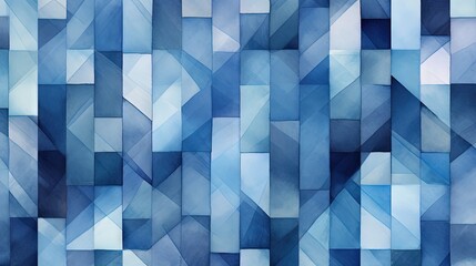 Watercolor Geometric Pattern. Blue Artistic Texture. Blocks Pattern. Indigo Ceramic Tile. Bohemian Surface Pattern. Geometric Print Seamless. Optical Repeat.
