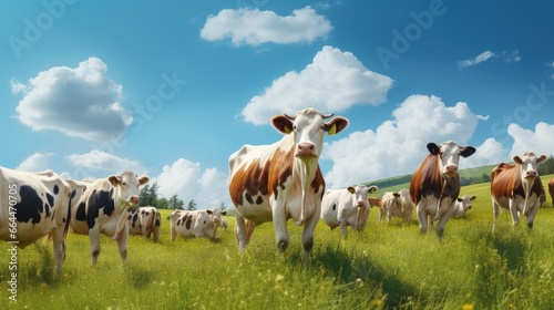 Beefmaster cattle standing in a green field photo