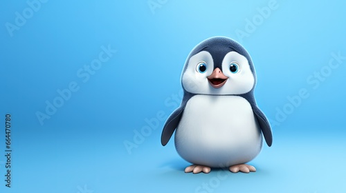 Cute little penguin on blue background. 3d rendering © HN Works
