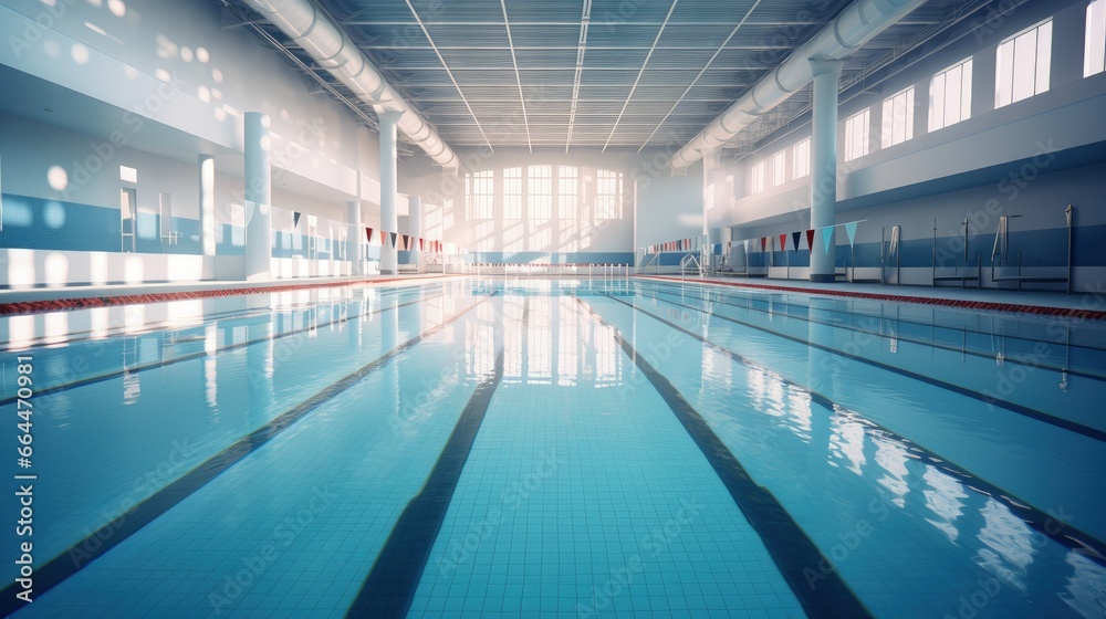 Lanes of a competition swimming sports pool in leisure centre