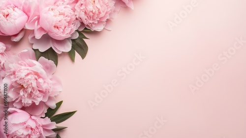 Beautiful pink peonies on a pastel background top view copy space © Petrova-Apostolova