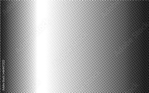 Vertical left and right gradient halftone dotted ratio 30-70 background. Dots texture banner template. Texture overlay grunge distress linear. Black and white duotone faded effect layout. illustration