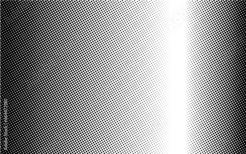 Vertical left and right gradient halftone dotted ratio 70-30 background. Dots texture banner template. Texture overlay grunge distress linear. Black and white duotone faded effect layout. illustration