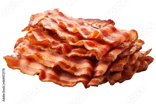 fried red bacon, isolated