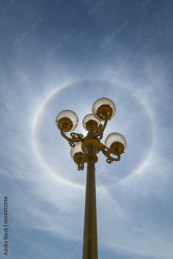 rainbow ring phenomenon that occurs around sun is rare natural phenomenon that occurs frequently during rainy season and rainbow ring phenomenon that occurs around sun in Thailand is called Sun Halo. rainbow ring phenomenon that occurs around sun is rare natural phenomenon that occurs frequently during rainy season and rainbow ring phenomenon that occurs around sun in Thailand is called Sun Halo.