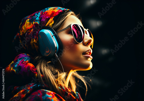 woman with headphones dj woman photo