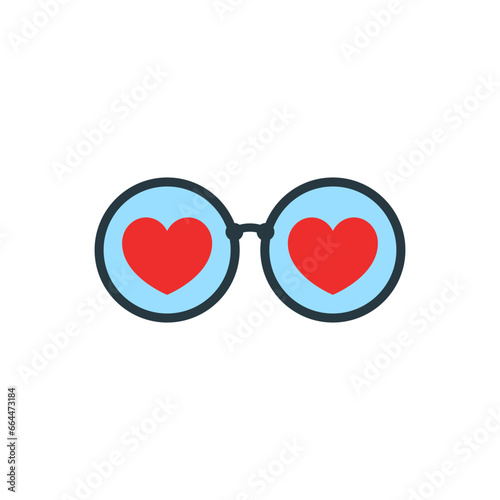 Glasses with round lenses and hearts inside. Color vector.