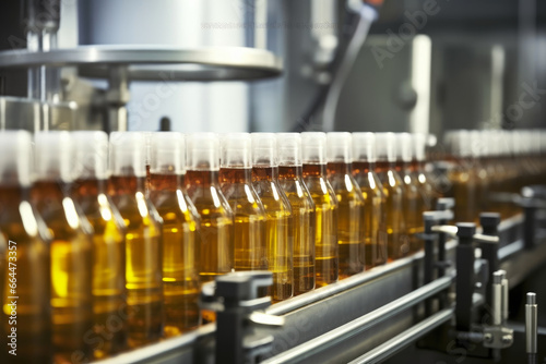 Bottling Factory  Conveyor Line Filled with Extract Bottles