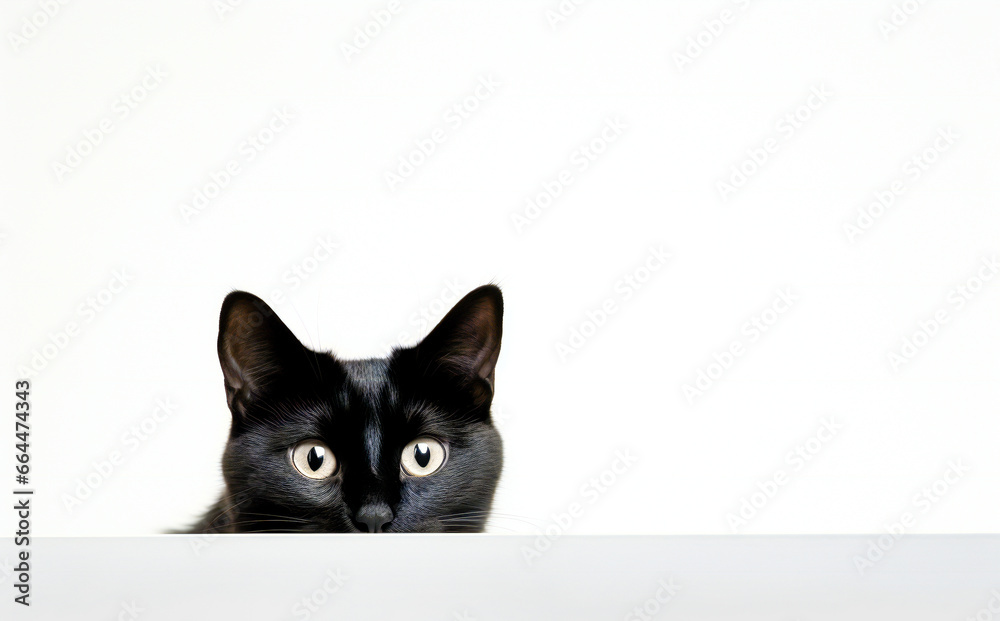 Fototapeta premium Black cat against white background with copyspace