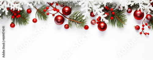 Cristmas decorations on white background. Christmas concept composition with copyspace.