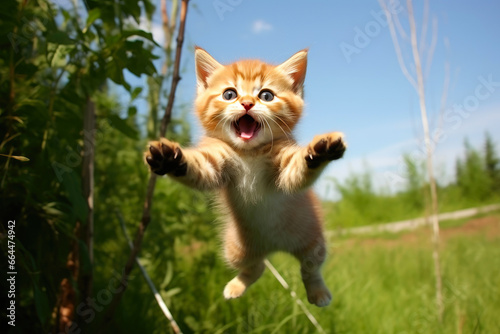 Energetic Cat Soars Through Sky