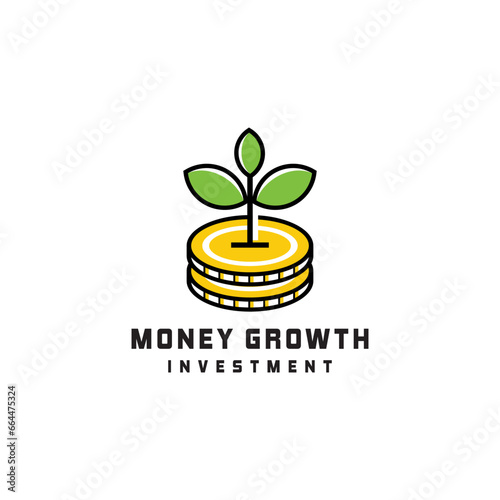 coin leaf grow money grow investment logo vector icon illustration