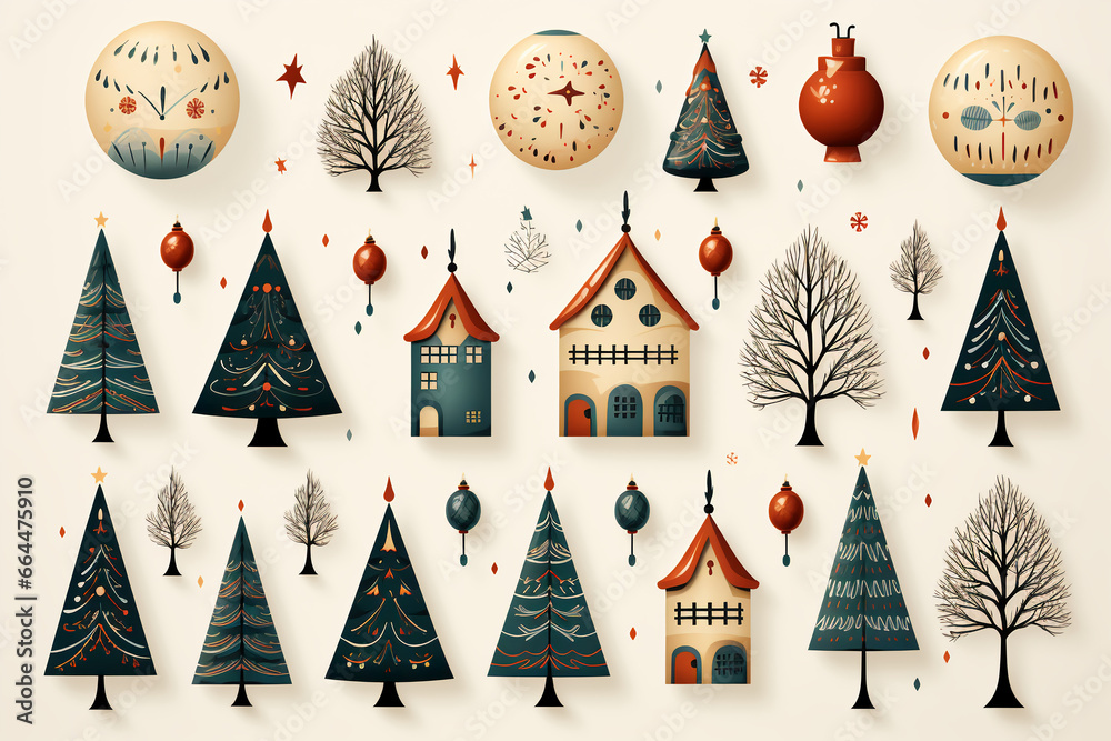Obraz premium Flat design christmas element collection on white background. AI generative