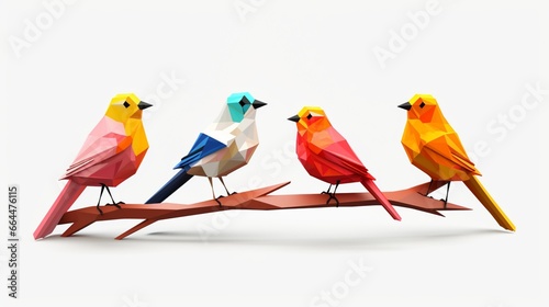 Birds set against a white background in a low-poly, colorful design.