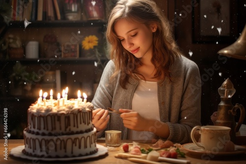 Female cake sweet young adult celebrating person birthday food beauty
