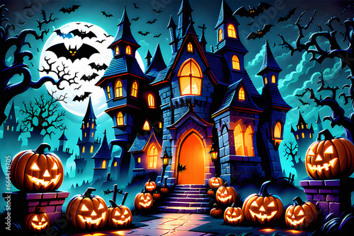 halloween background with pumpkin and bats © 하연 박