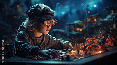 child wearing VR Glasses play game