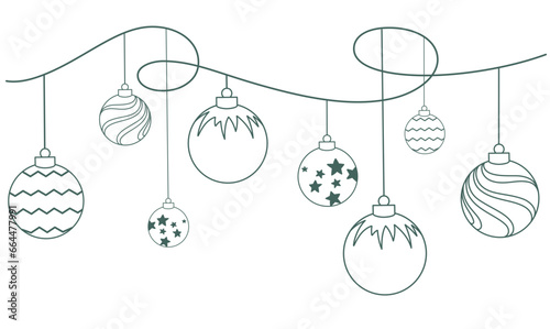 background christmas greeting vector, christmas balls line art style ornament decoration set