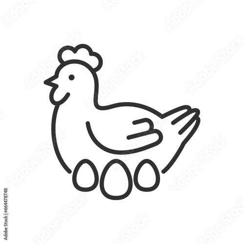 Chicken sitting on eggs, linear icon. Line with editable stroke