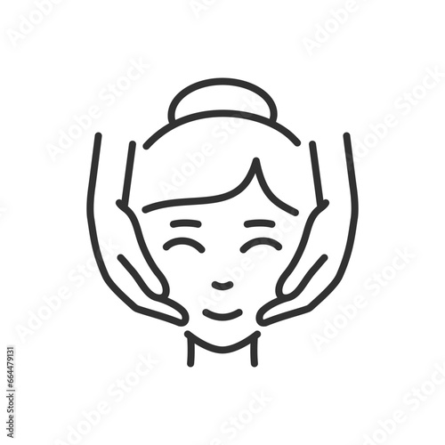 Facial massage, linear icon. Line with editable stroke