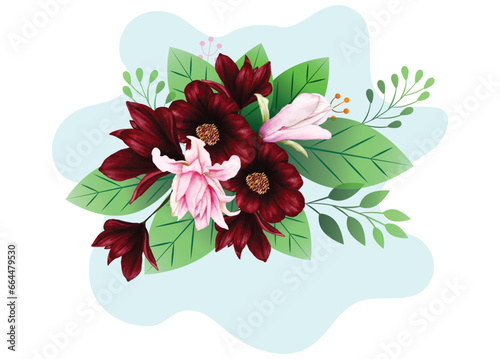 Flowers frame on white wooden background