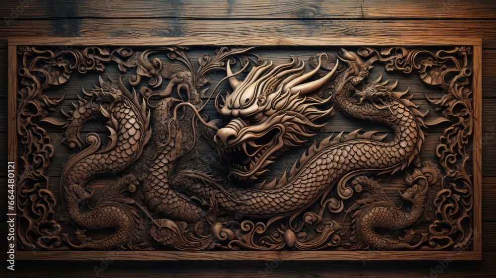 Wooden Dragon symbol of the year 2024. Year of the Dragon, Chinese New Year.