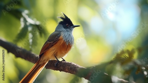 in reverse Terpsiphone affinis, a female Blyth's Paradise-flycatcher or Oriental Paradise-flycatcher, in its natural environment.