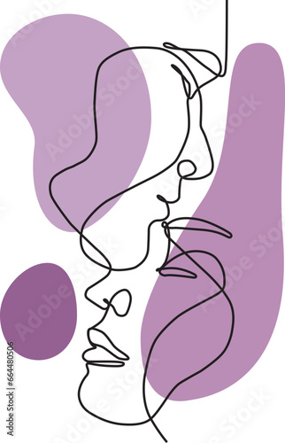 Continuous line, drawing of set faces, hairstyle, and silhouette fashion concept, woman beauty minimalist, vector illustration for t-shirt, slogan design print graphics style.