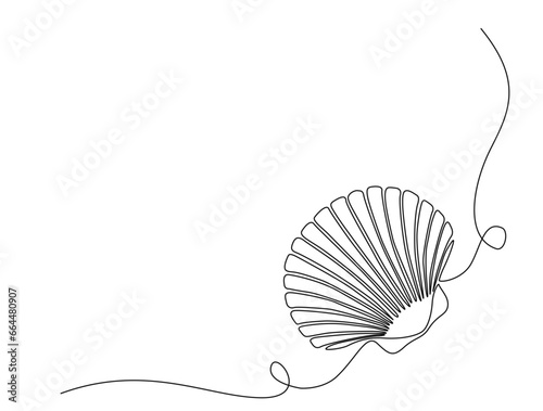 Continuous one line drawing of open pearl shell. Simple illustration of shell outline vector illustration