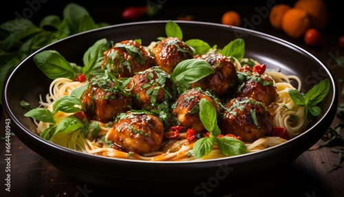 Spaghetti and meatballs with a tomato sauce 