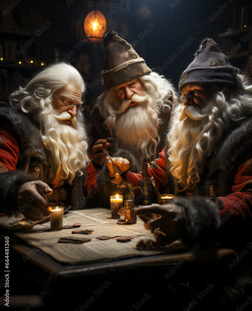 Santa Claus is meeting to prepare to deliver gifts on Christmas night.generative ai