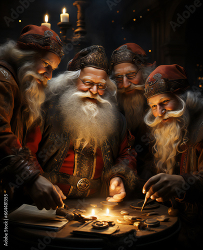 Santa Claus is meeting to prepare to deliver gifts on Christmas night.generative ai