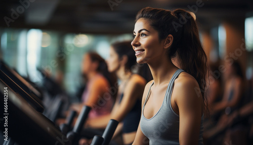Young women train at the gym, exercising with fitness equipment to improve their fitness and health, staying active and healthy is an important part of a well-rounded lifestyle. generative ai
