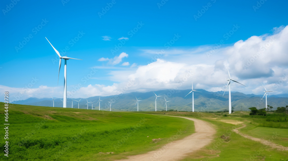 Mountain Majesty: Wind Turbines Silhouetted Against a Colorful Sunset Sky Mountain Majesty: Wind Turbines Silhouetted Against a Colorful Sunset Sky