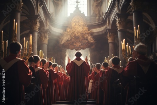 Foto Choir singing hymns in a historical church interior.