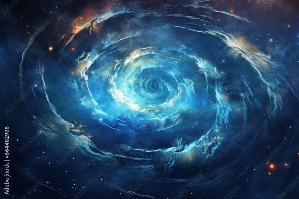 Cosmic whirlpool with swirling stars and celestial phenomena. Cosmic whirlpool with swirling stars and celestial phenomena.
