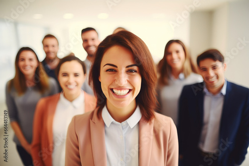 Friendly Businesswoman with Colleagues in Office