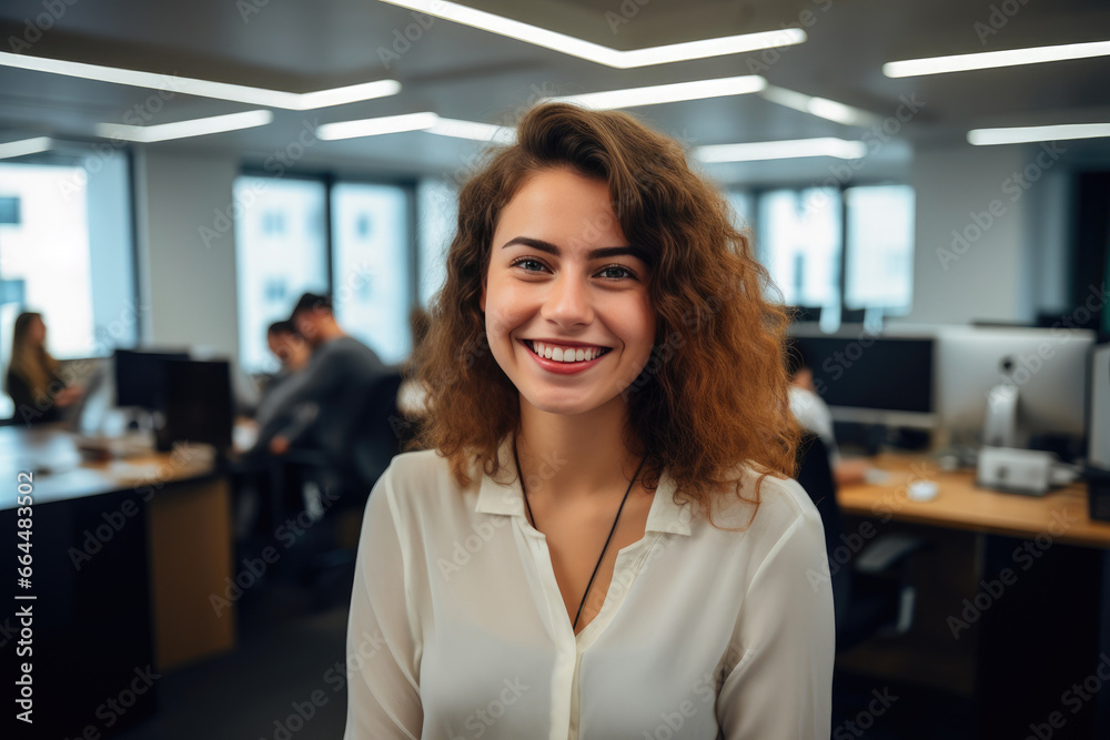 Successful Office Day: Smiling Female Staff Successful Office Day: Smiling Female Staff